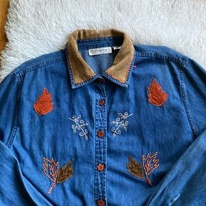 Dress Barn denim shacket with multi appliqués summer casual  top, size 18-20